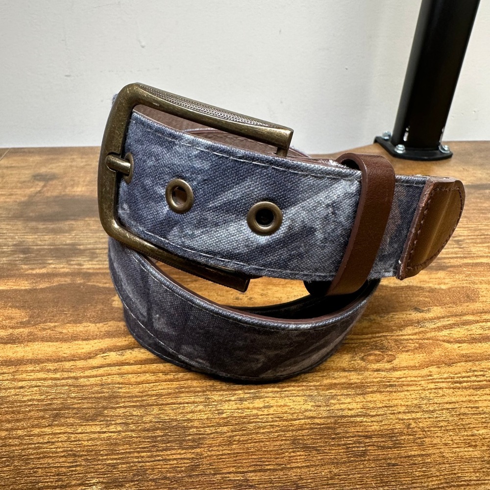 Woodland Creek Outdoor Ready‎ Mens Camo Canvas Belt Blue Grey Brass Buckle